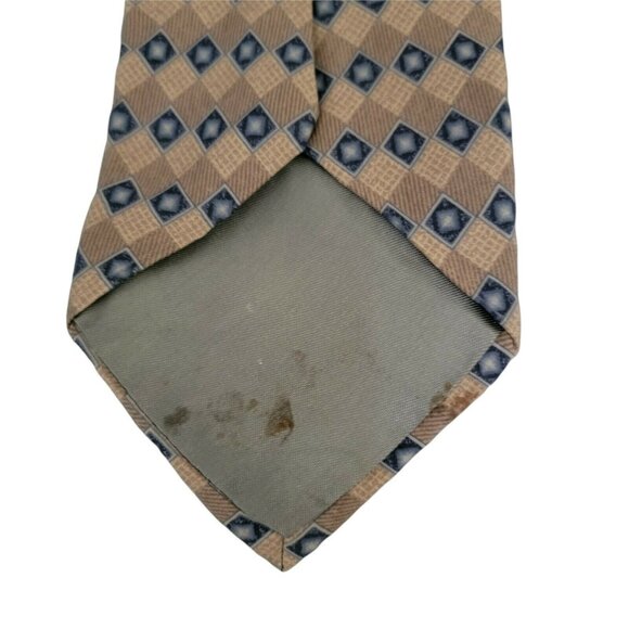 Van Heusen Silk Tie Brown Blue Geometric Diamonds Mens Necktie Business Menswear - Picture 5 of 5